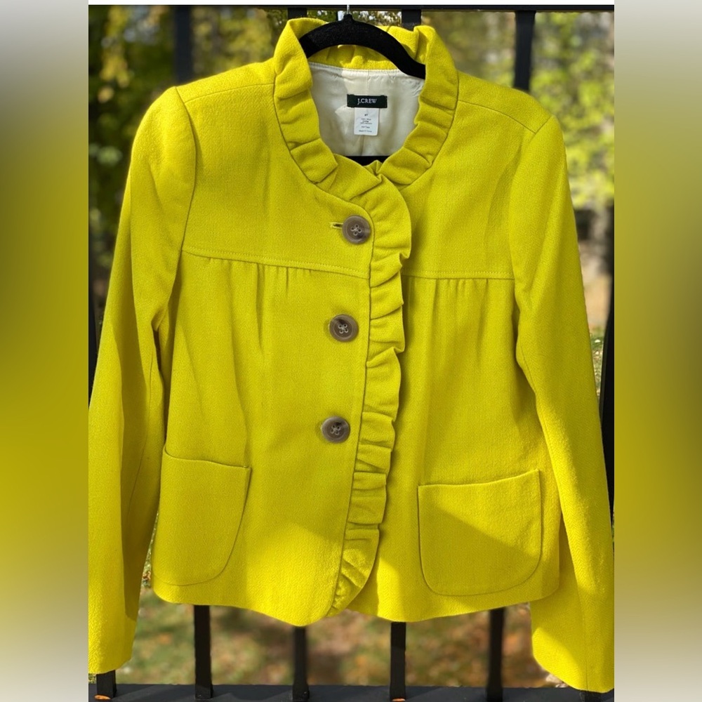 J. Crew Women's Vibrant Yellow Wool Ruffle Blazer